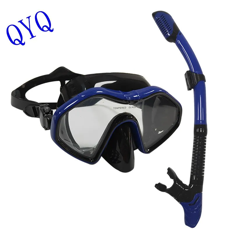 Juego de gafas de buceo, aletas, máscara de buceo de silicona, gafas de buceo de montura grande, gafas de buceo de vidrio templado de una sola pieza