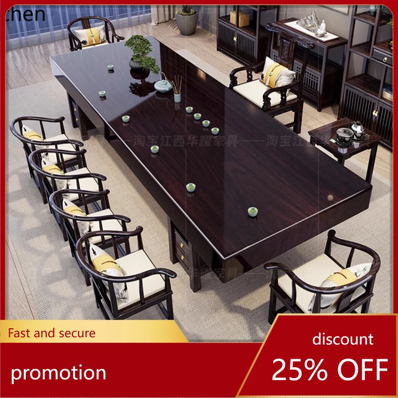 

HXL Large Board Tea Table and Chair Set Solid Wood Whole Board Tea Table Office Tea Table Integrated