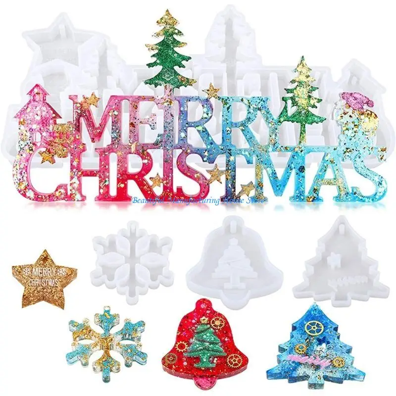 

E56A 1 Set Santa Merry Christmas Letters Mold Epoxy Silicone Mold Table Soft Ceramic Plaster Ornament Pendant Home Decor
