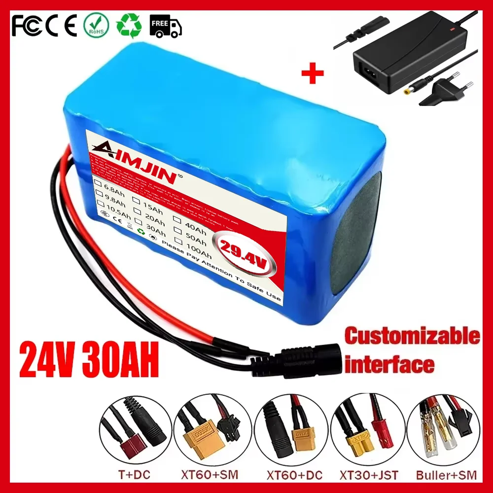 24V/29.4V 30000mAh 7S3P 18650 Li-Ion Battery Pack for Electric Motor Bicycle Ebike Sccooter Toys Drill With 2A Charger