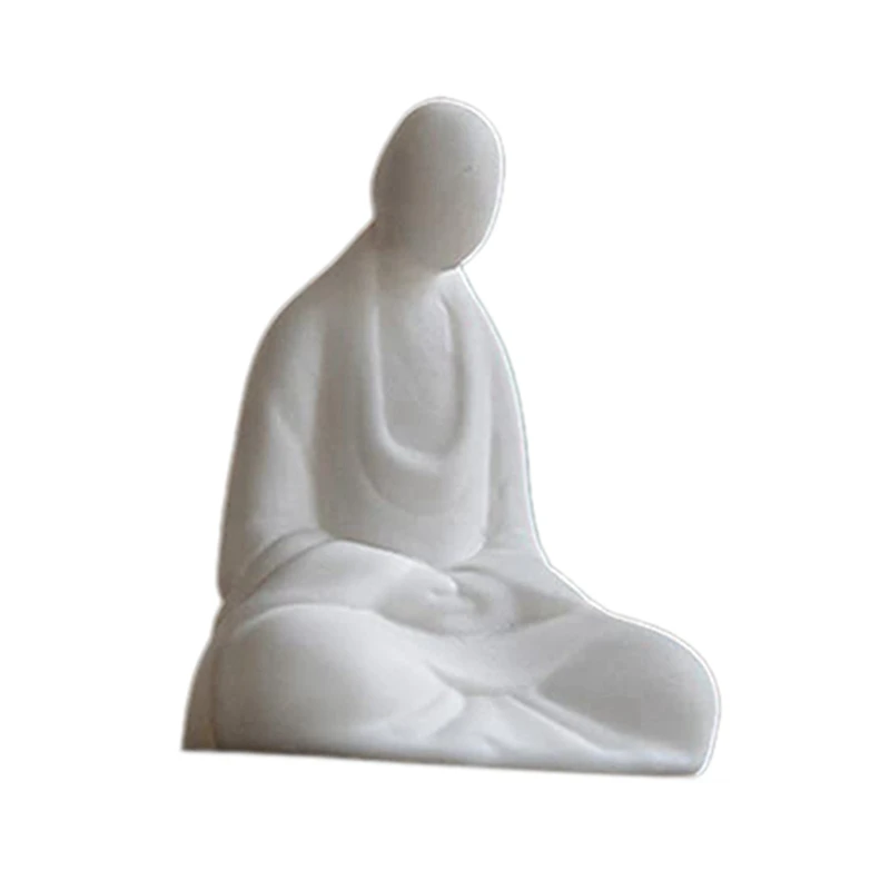 

5X Mini White Ceramic Buddha Statue Meditating Monk Buddha Statue Zen Style Miniature Landscape Accessories