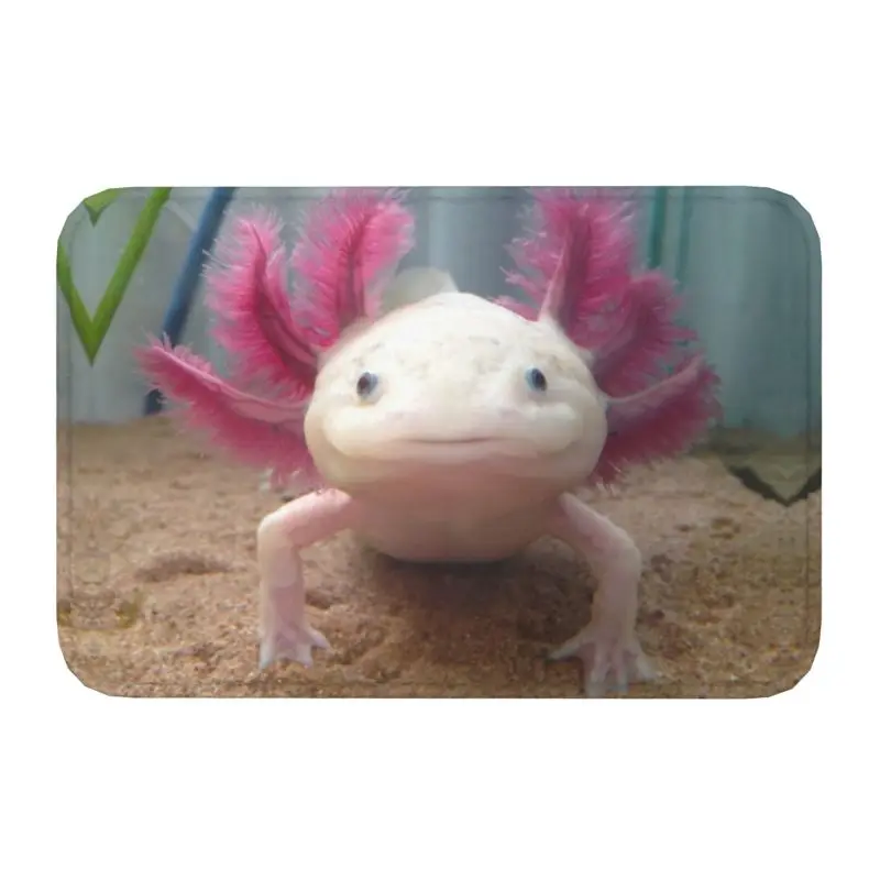 Custom Smiling Leucistic Axolotl Doormat Non-Slip Entrance Bath Kitchen Door Floor Mats Salamander Animal Living Room Carpet Rug