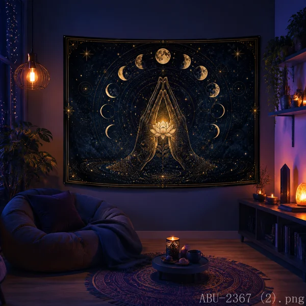 VIKAMA Celestial Starry Goddess Tapestry Galaxy Planets Crescent Moon Wall Hanging Spiritual Boho Mystic Aesthetic Room Decor