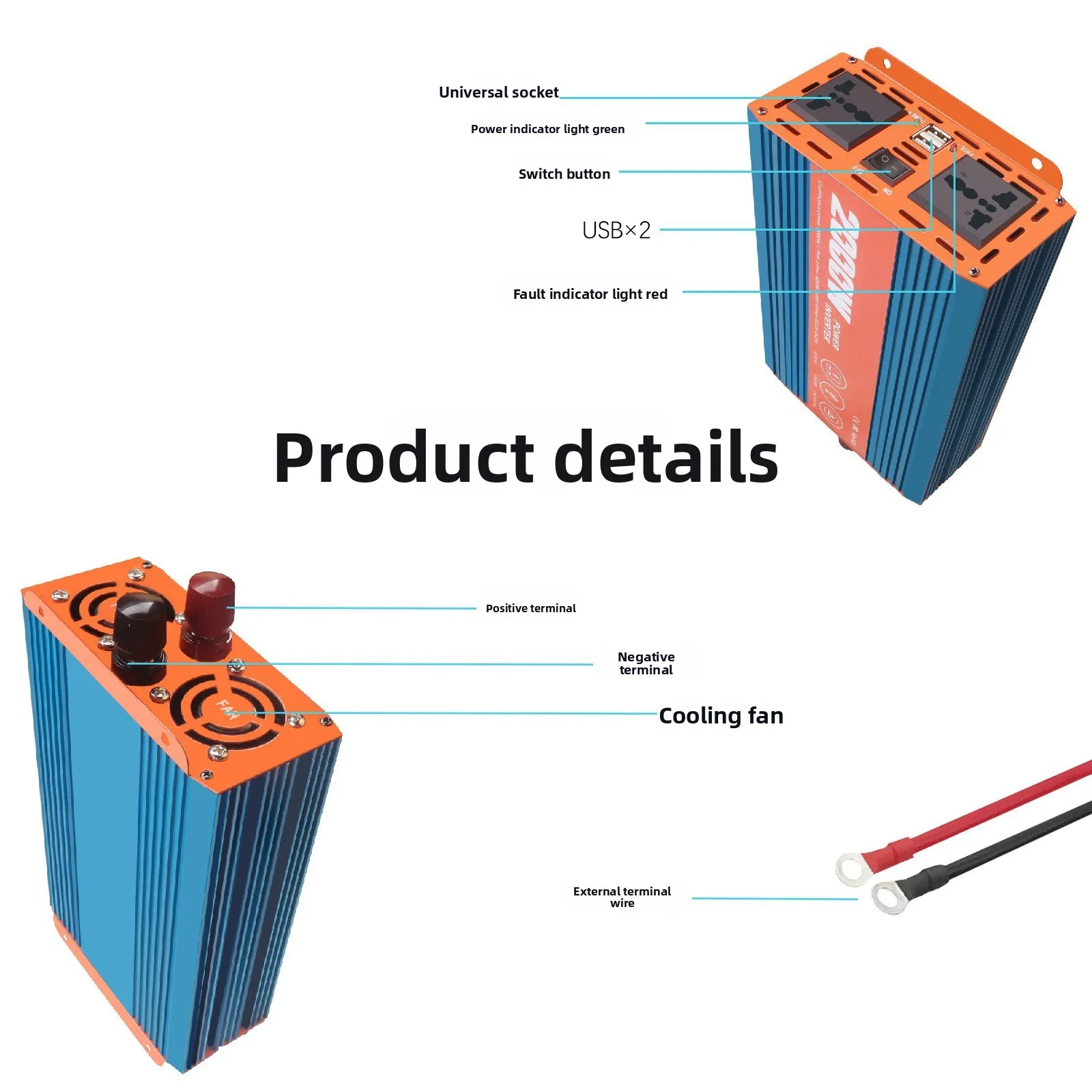 12V/24V Lithium Battery To 220V Modified Sine Wave 2000W High Power Inverter DC To AC