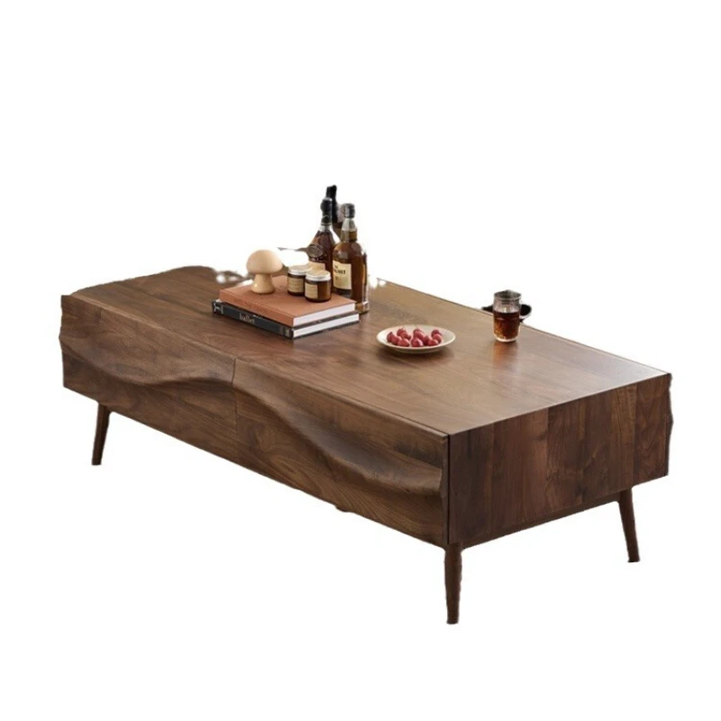 

Ins style solid wood coffee table walnut color coffee table with drawers Nordic Japanese simple modern furniture