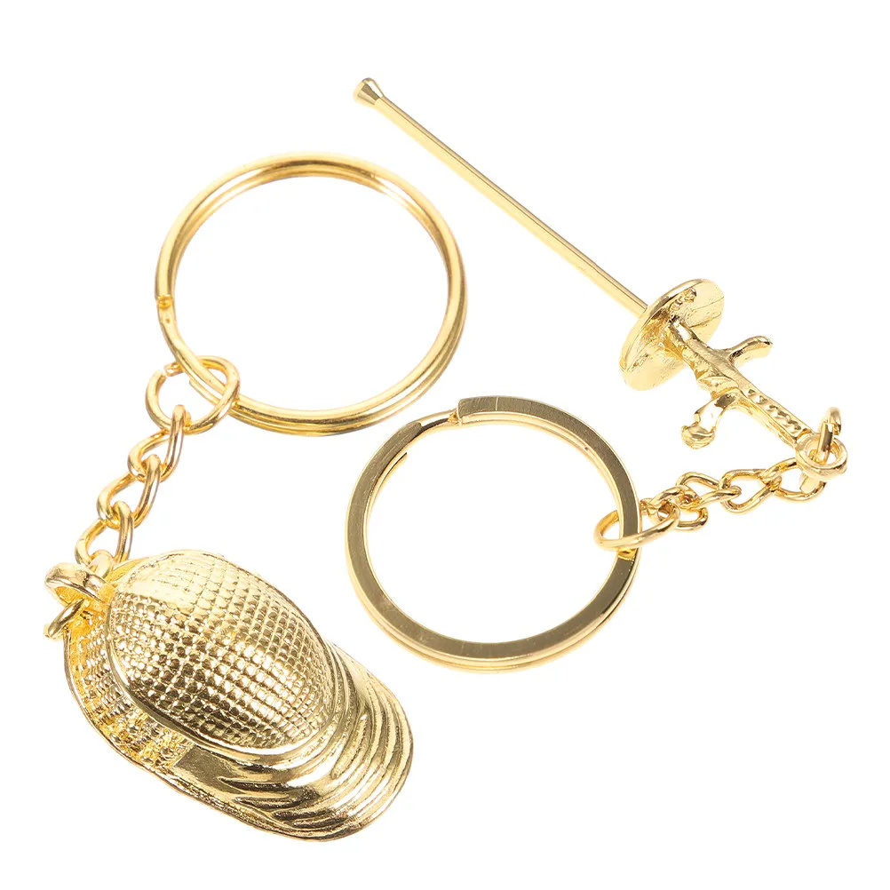 Fencing Keychain 2 Pieces Mini Metal Foil Pendant Key Ring for Sports Fans Bags Backpacks and Gifts