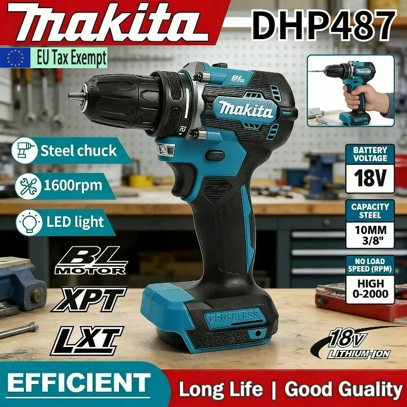 Image of Makita DDF487 13mm Bürstenloser Haushalts-18V-Lithium-Ionen-Akku-Schlagbohrschrauber, Hochdrehmoment-Elektroschrauber Makita 18V Akku