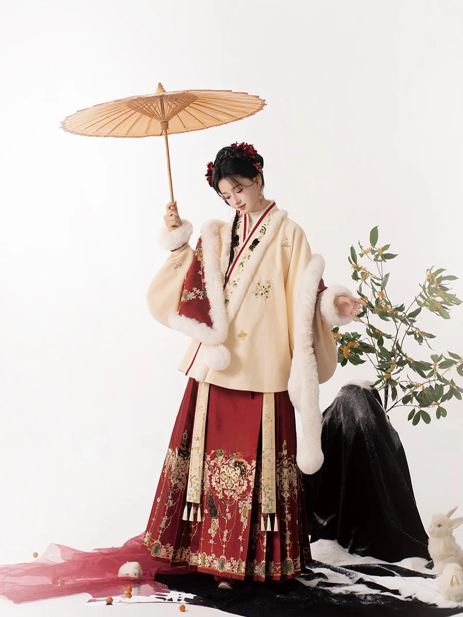 New Year Celebration  Costume Traditional Chinese Hanfu Women's Fashion Ming Dynasty Style Ma Face Skirt Festive Outfit