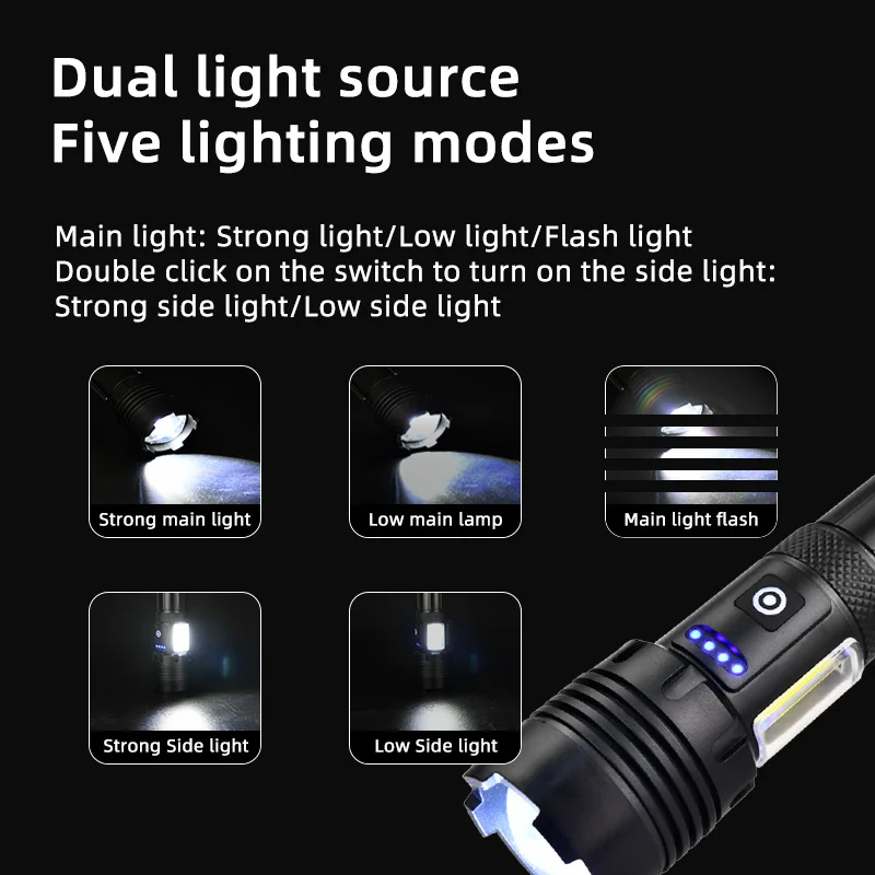 Ultra Powerful Flashlight Army Tactical Flashlight Outdoor Lights Very Strong Scout Light USB Rechargeable LED High Power