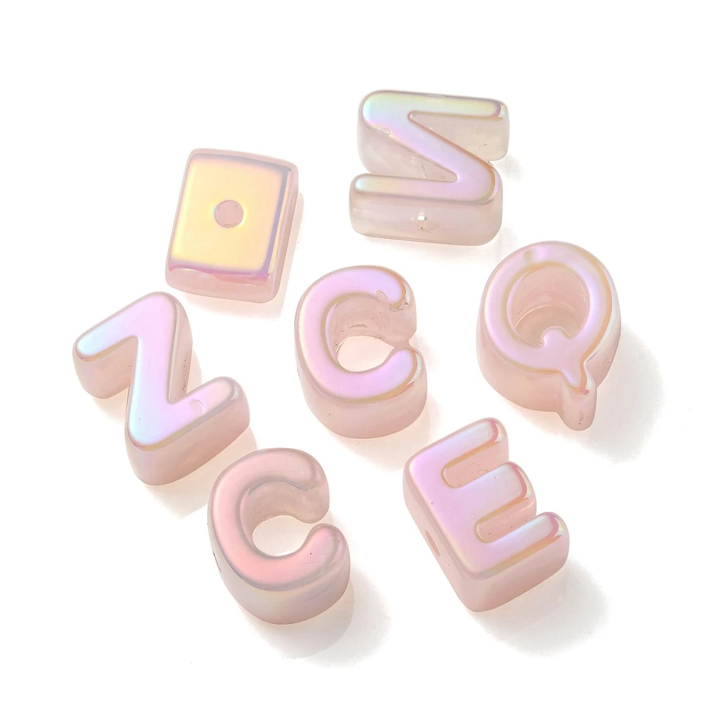 PandaHall 90~100 Stück Zufällige Regenbogen Irisierende Opake Acryl-Buchstabenperlen, Kornblumenfarben für DIY Namenskette Schmuckherstellung – Detail 25
