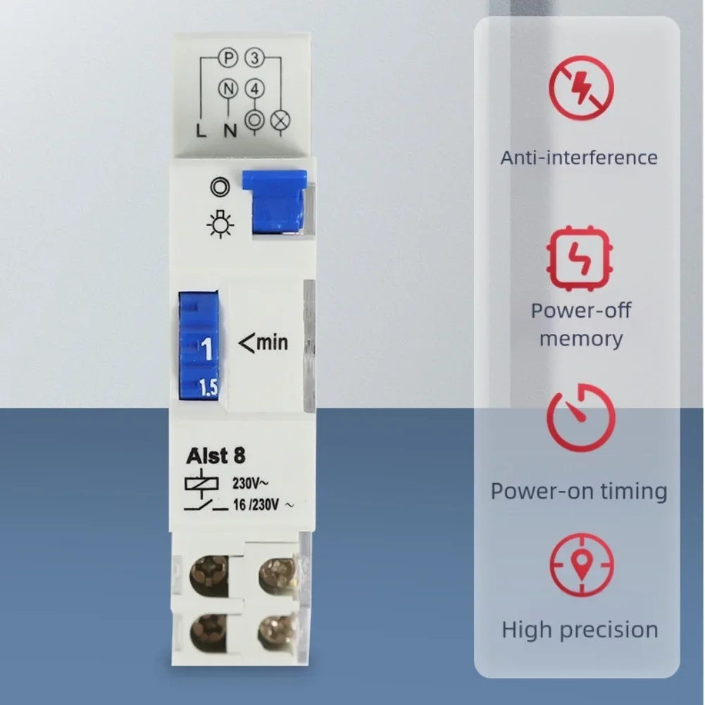 Automatic Lighting Control 230V Timer Relay DIN-Rail Mounting Electromagnetic Interference Resistance Countdown