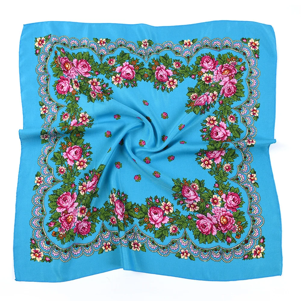 

70*70cm Russian Square Scarf Luxury Women Flower Print Bandana Female Headband Scarves Handkerchief Babushka Head Wraps