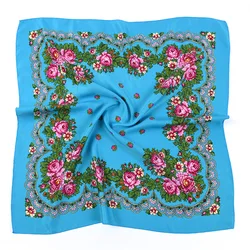 Bufanda cuadrada rusa para mujer, Bandana de lujo con estampado de flores, diadema femenina, pañuelo Babushka, envolturas para la cabeza, 70x70cm