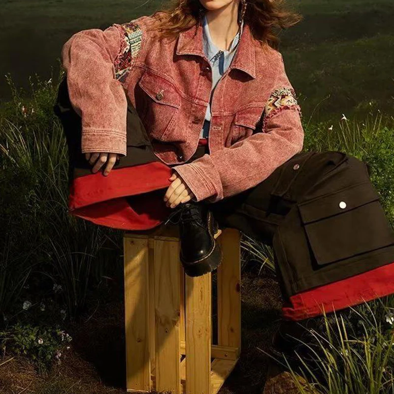 Korean-style denim jacket women retro old fashion stitching design sense niche loose cardigan jacket in spring and autumn