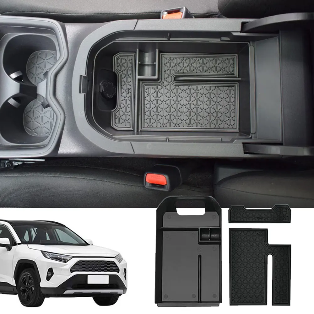 Car Central Armrest Storage Box Black Center Console Organizer Secondary Storage Car Accessories for Toyota RAV-4 2019 2020 2021