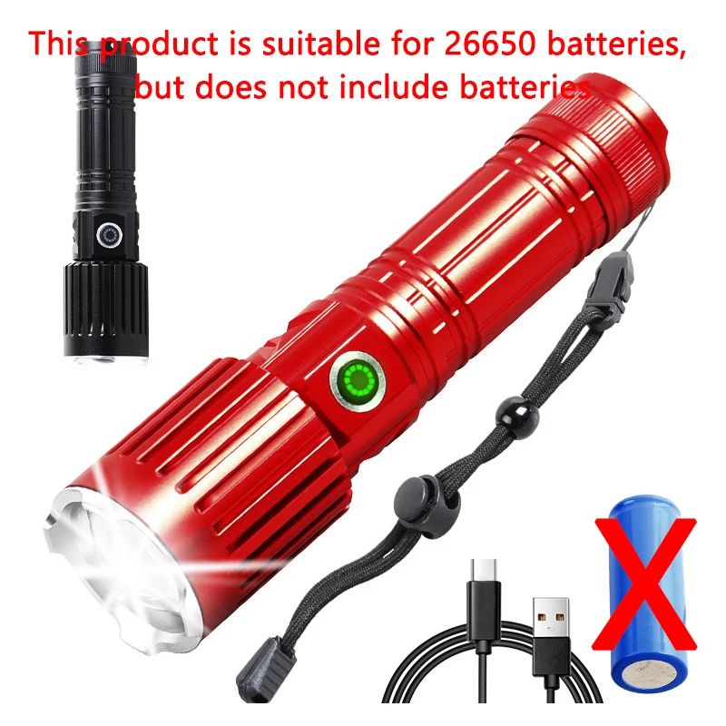 Super Powerful Flashlight LED Rechargeable Tactical Torch Strong Light Long-range Use 26650 Battery Outdoor For Fishing Camping