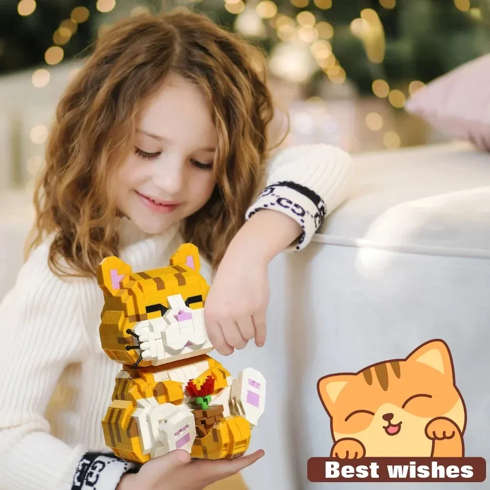 Cute Pet Orange Cat Small Particle Assembly Block Children's Toy Desktop Decoration Model Children's Gift