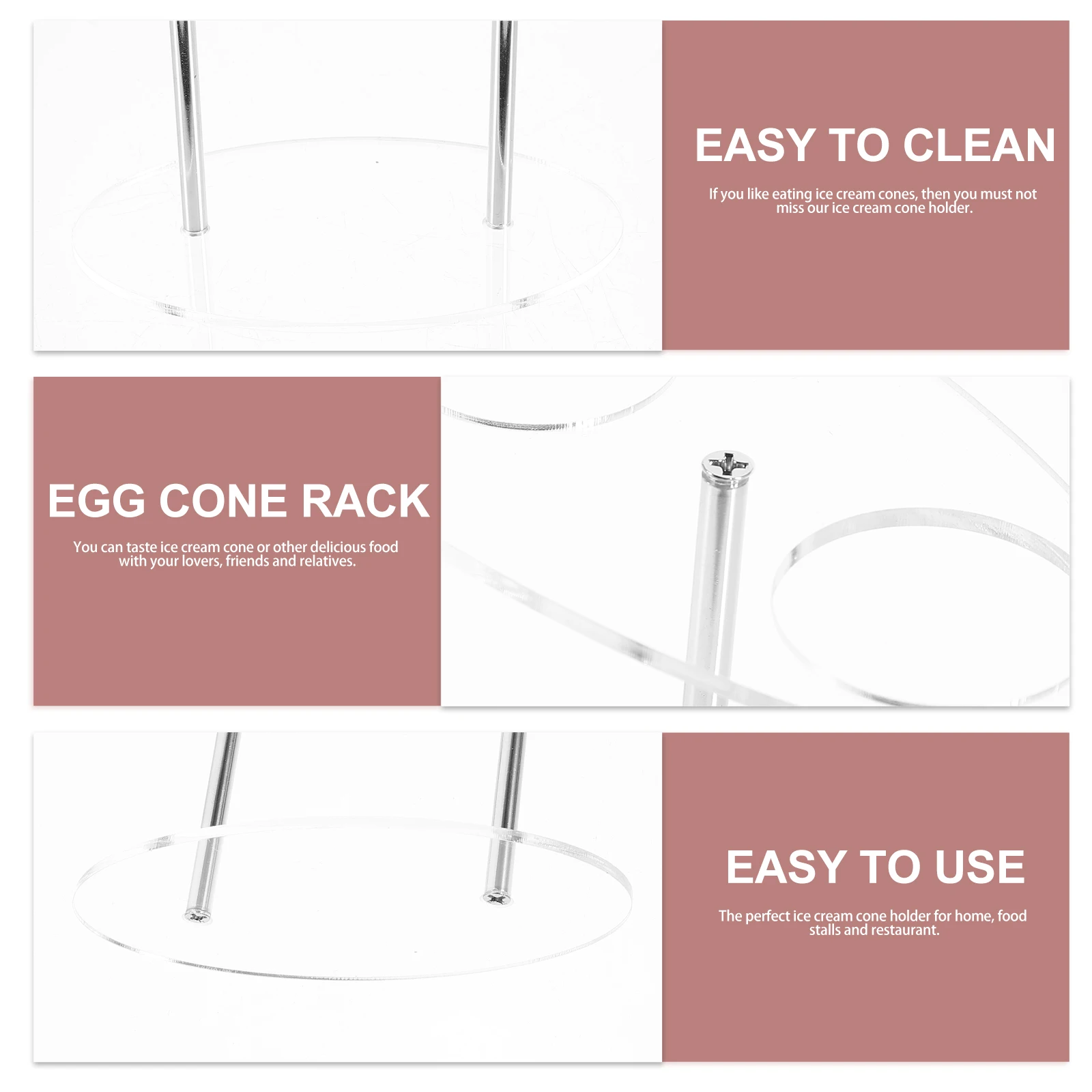 Soporte de cono de helado acrílico, rollo de mano para gofres y Sushi, estante de almacenamiento de 3 orificios, soporte de exhibición para postres, utensilio de cocina, soporte para servir