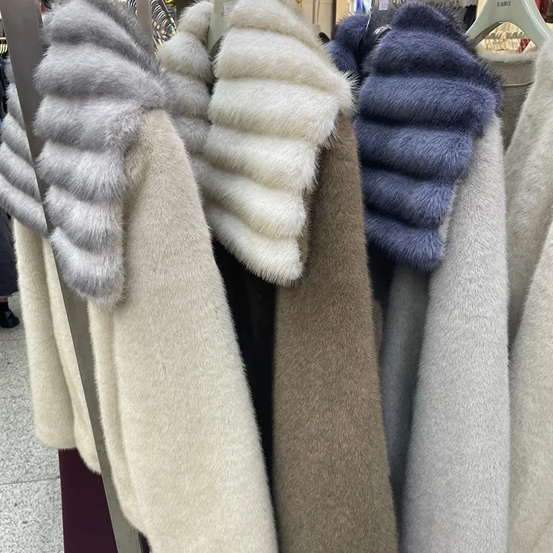 [EWQ] ผู้หญิงยุโรปหนาเสื้อFaux Sheepskin Coats Elegant Faux Mink Fur TopหลวมOutwear Big Turn-Down Collarฤดูหนาว 2024