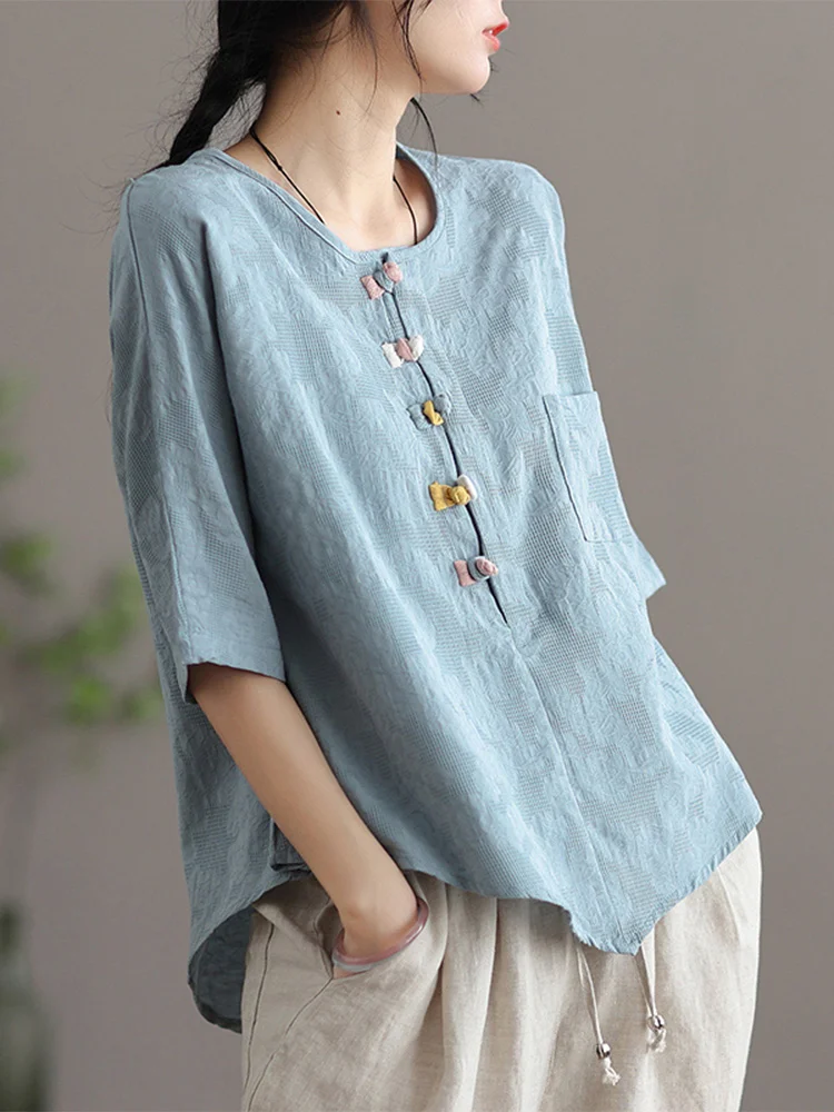 

Loose Cotton Linen irt Women's Chinese Sle Button up Svel Top Brand Store Withdal Pure Color Commute Sle