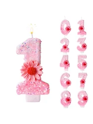 Birthday Number Candles, Pearl Sequin Happy Birthday Cake Candles for Ins Pink Theme Birthday Party Decoration,Handmade Sequin N