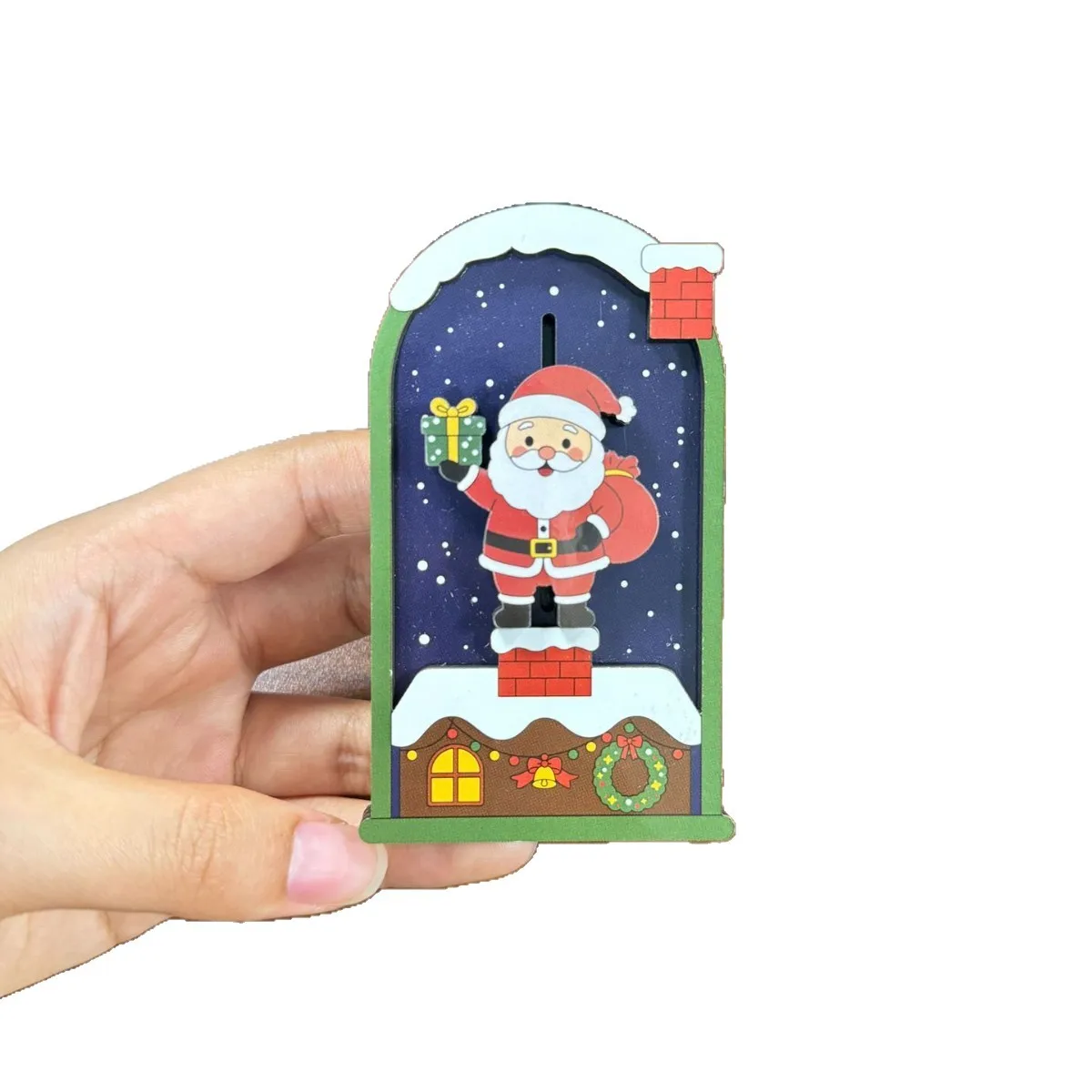 Cartoon Christmas wooden refrigerator sticker cute creative atmosphere Santa Claus festive atmosphere kitchen magnetic sticker