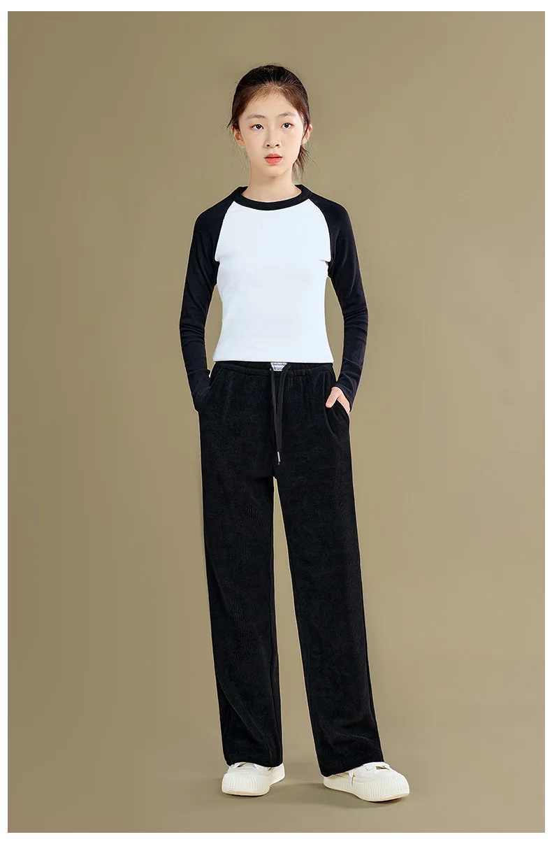 Baby Girl Pants Children Soft Corduroy Girls Trousers Big Children 2024 Autumn New Casual Children Straight Fashion Pant Black image 5