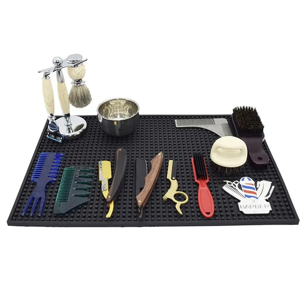 Durable Black Anti Slip Barber Station Pad Haircut Tools Storage Heat Resistant Hairdressing Tools Pad Rubber Storage Mat