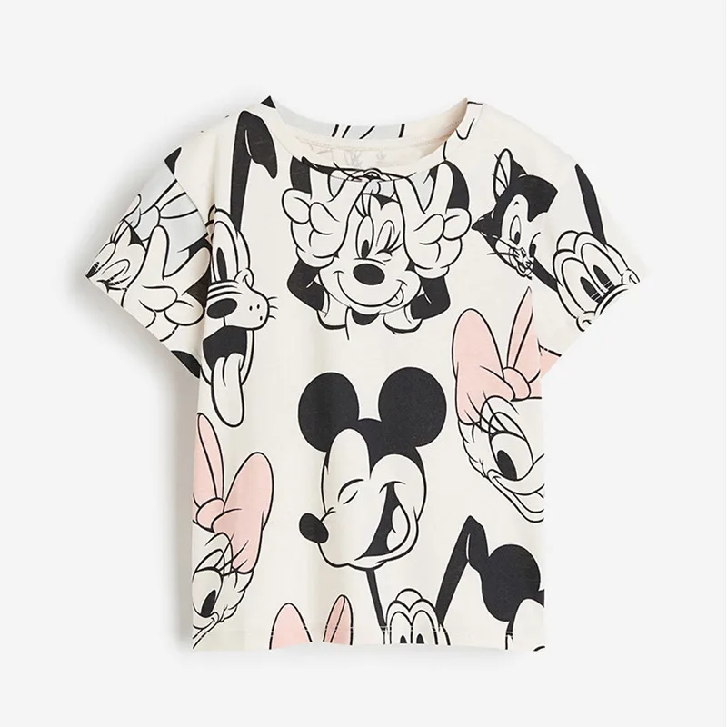 The Little Mermaid Princess Print Tshirt for Girls Summer Kids Boy Cotton Mickey Mouse Tee Minnie Printed Short Sleeve Tops