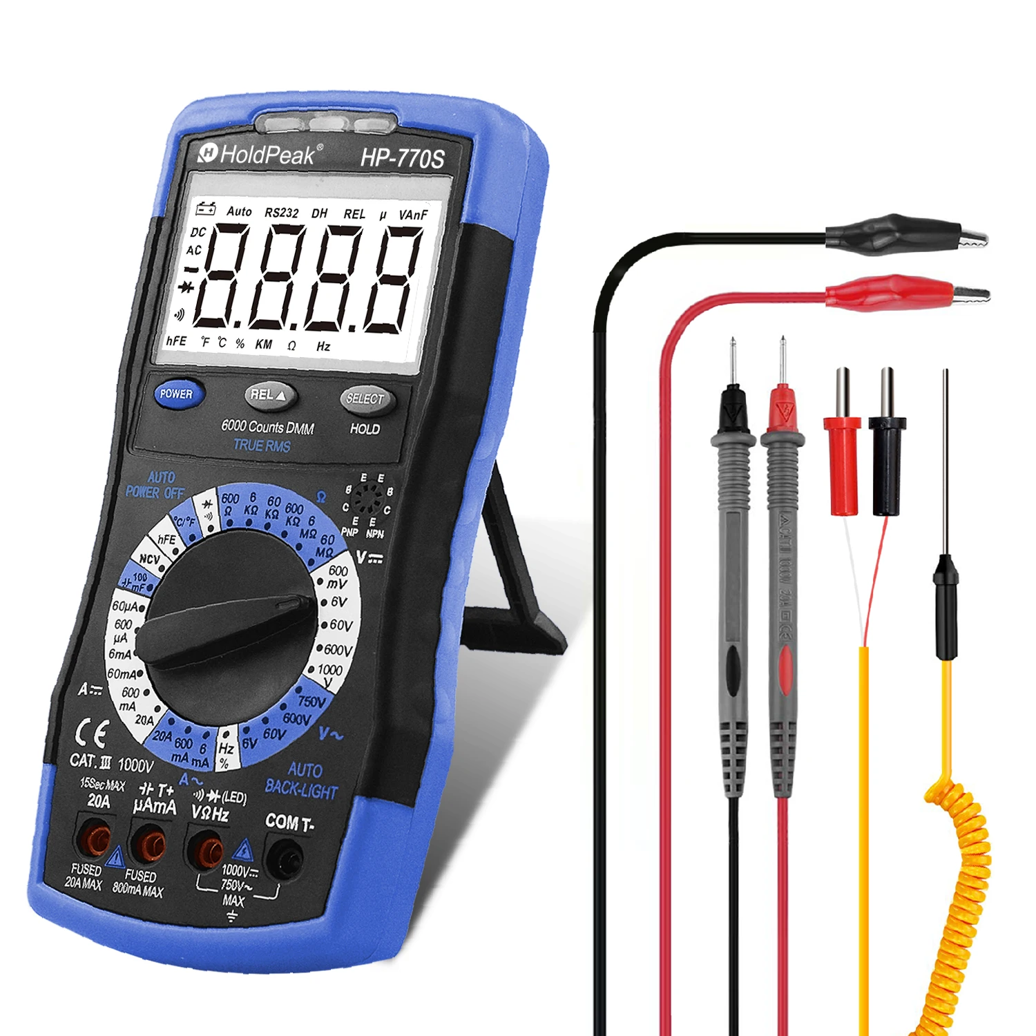 Digital Multimeter Voltage Meter Measures AC/DC Volt Current Resistance Continuity Diodes Capacitor Transistor hFE