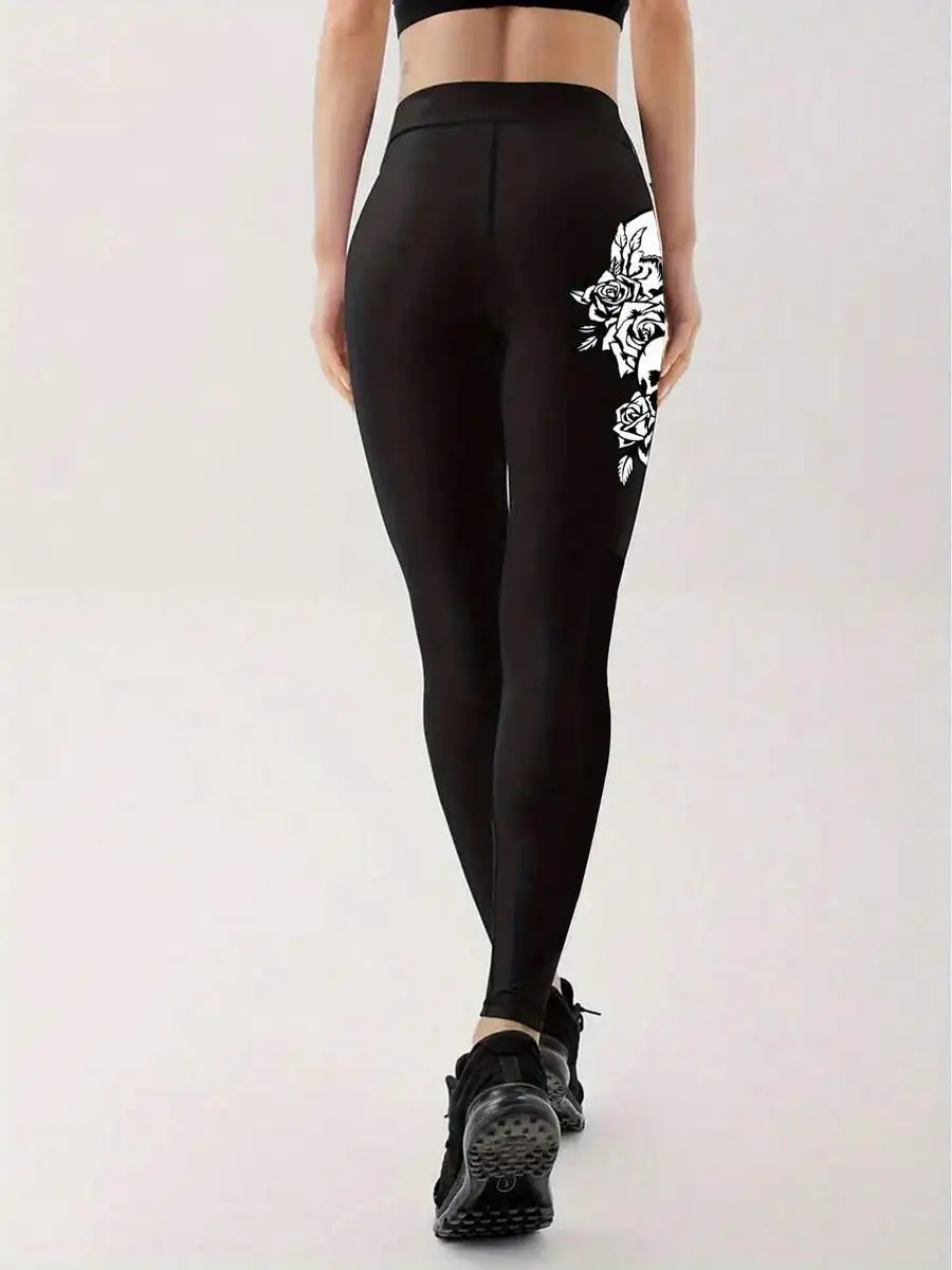 High Waist Skull Print Yoga Leggings