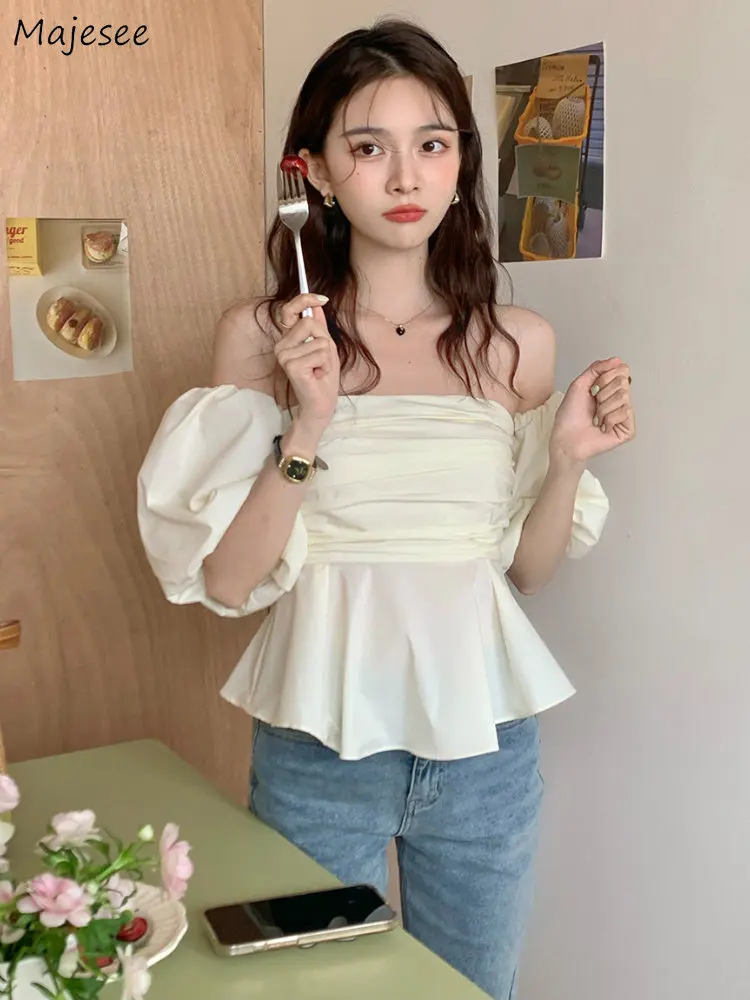 Slash Neck Hotsweet Blouses Women Off Shoulder Young Ins Girls Korean Sexy Tender Slim Fashion Summer Crop Tops Chic Temperament