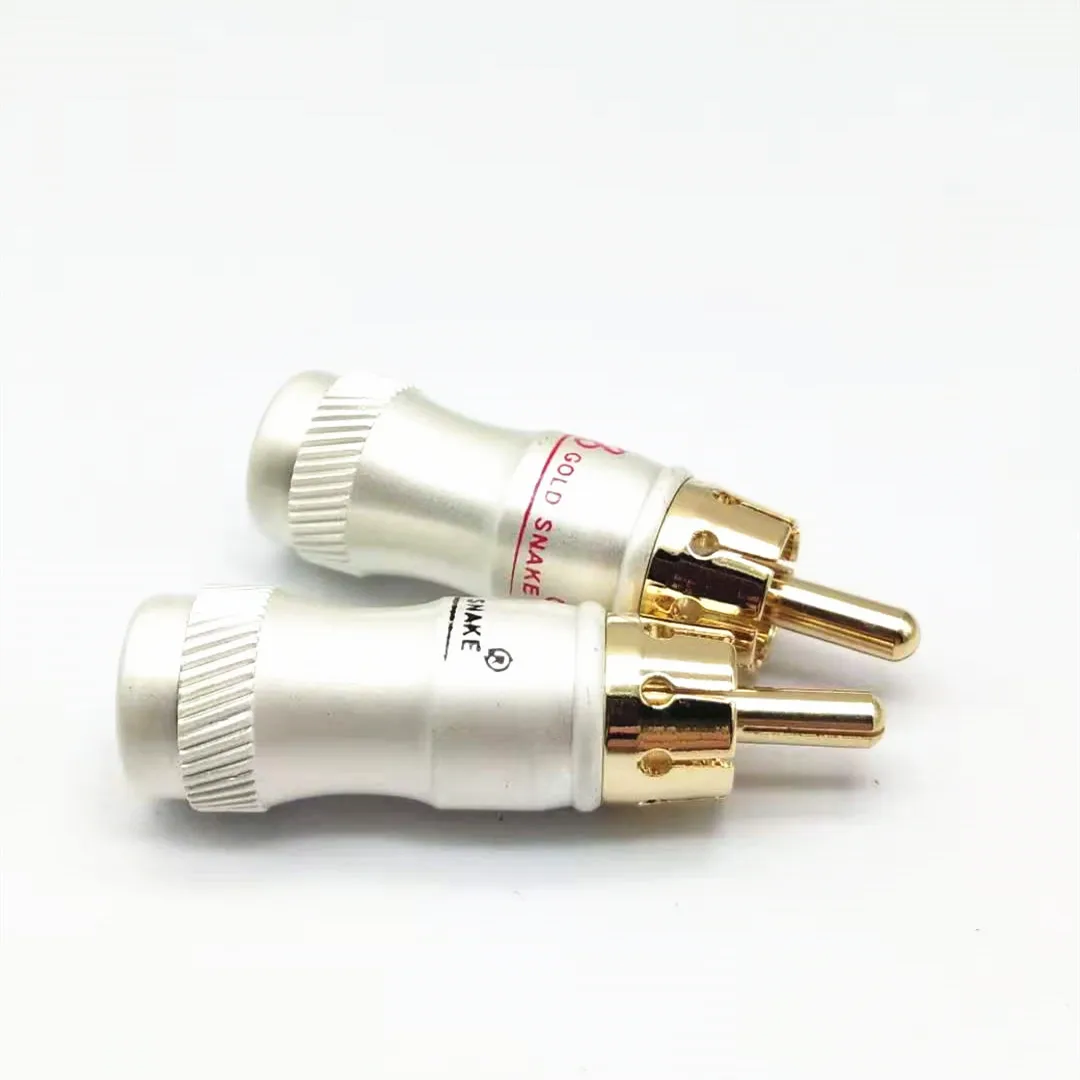 4pcs/lot Male Audio Video Connector Gold Adapter For Cable DIY gold snake RCA Plug HIFI Goldplated Audio Cable RCA