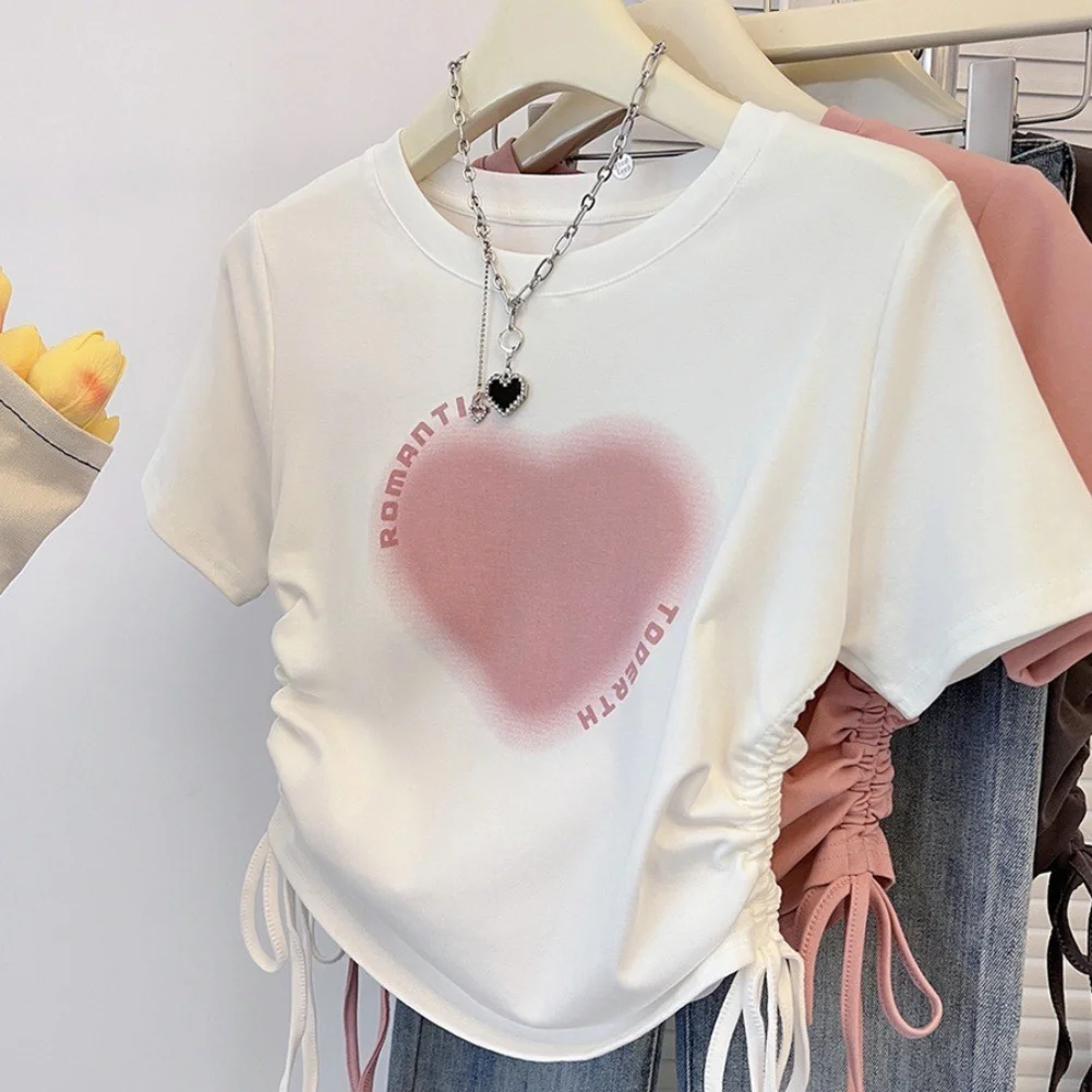 قميص نسائي صيفي بأكمام قصيرة مع تفاصيل برباط، كاجوال برقبة دائرية، قماش خفيف الوزن وجيد التهوية