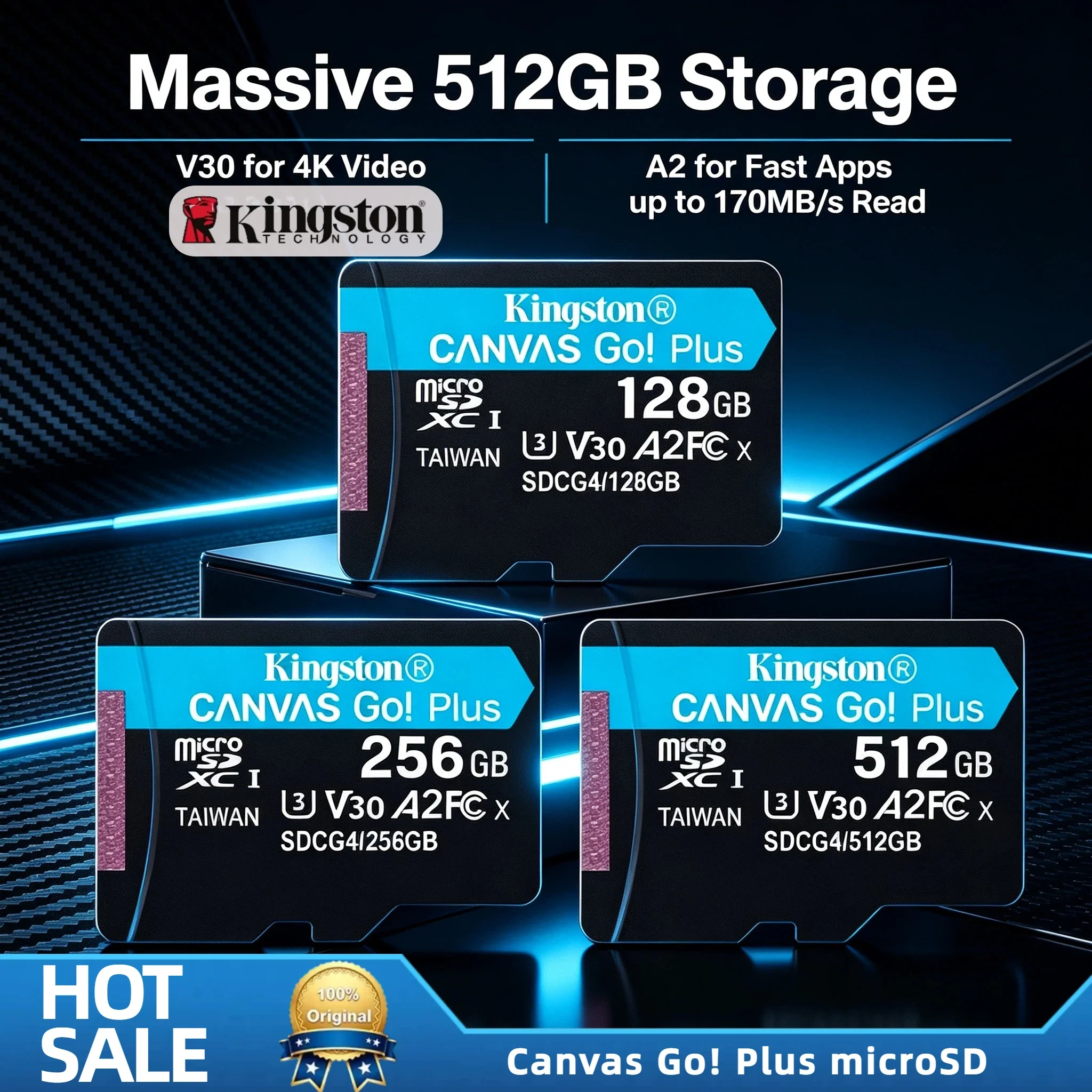 Kingston 256GB Canvas Go Plus Micro SD Card 200MB/s A2 U3 V30 Class 10 MicroSDXC Memory for Smartphone Drone 4K Video