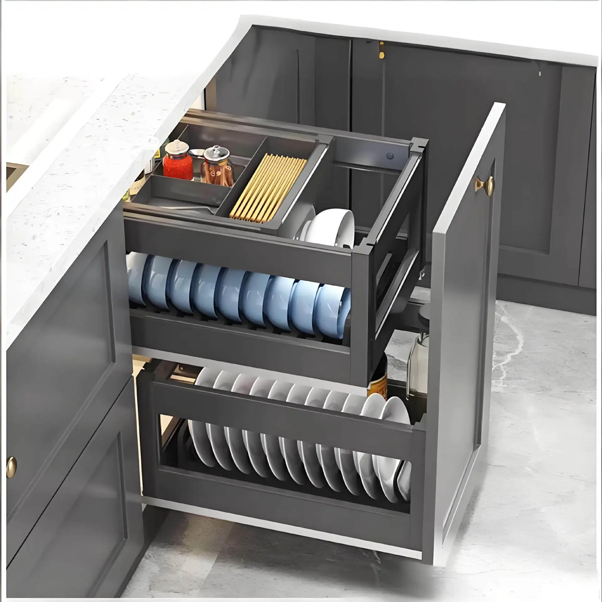 Strict selection - kitchen seasoning basket space aluminum drawer seasoning basket kitchen drawer basket middle