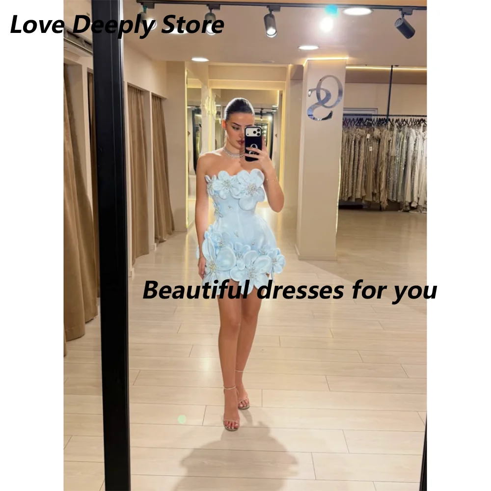 Customized Mini Cocktail Dress Baby Blue Strapless A Line Short Birthday Party Gowns for Women 2026 Sleeveless Cocktail Gown image 4