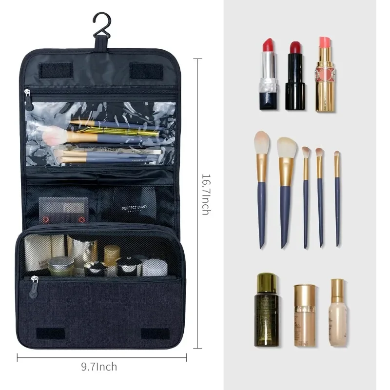 Large Capacity Hanging Toiletry Bag - Waterproof Travel Cosmetic Bag for Men/Women, Fits Shampoo, Brushes & Toiletries