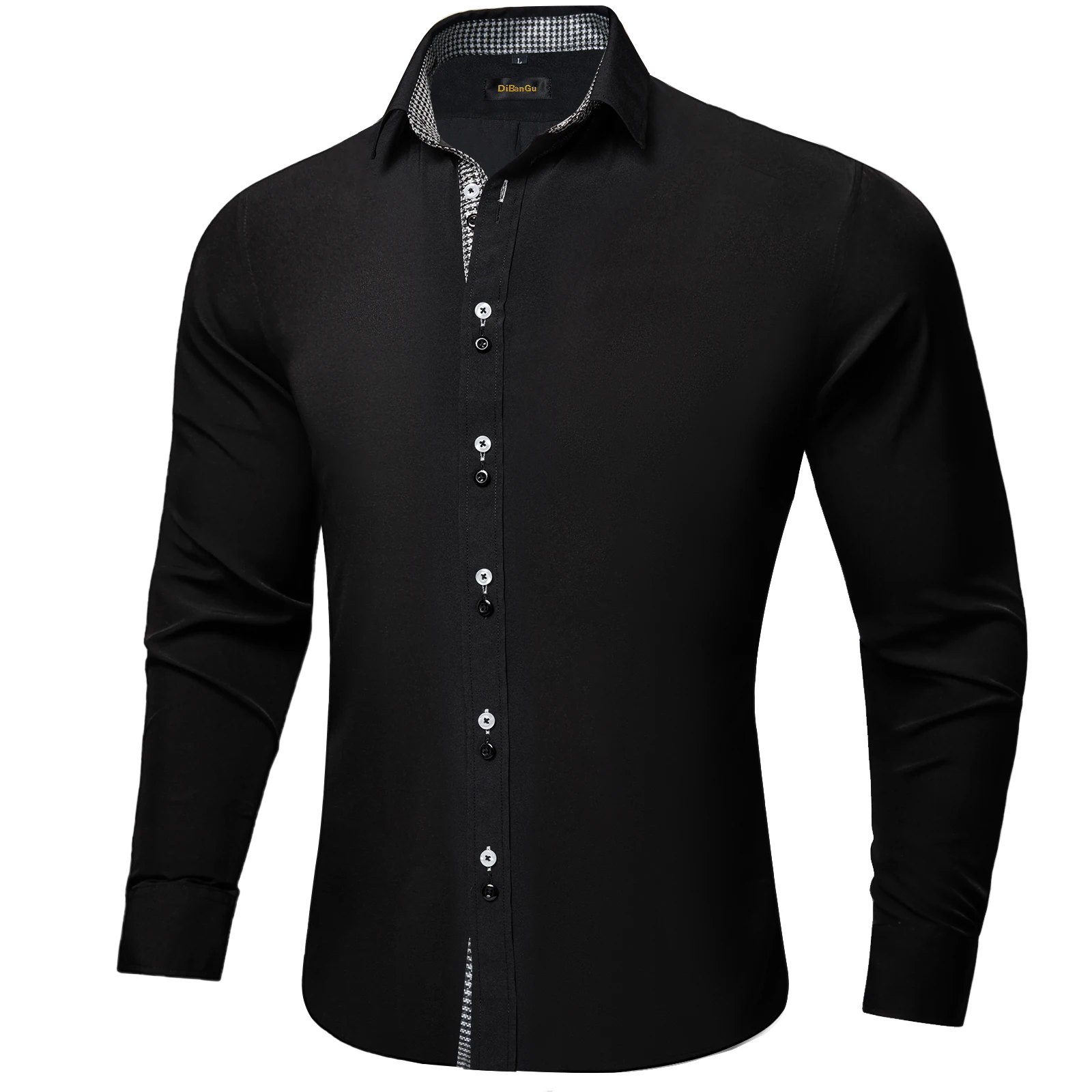 Men\'s Black Solid Shirts Long Sleeve Turn Down Collar Outdoor Street Clothing Streewear Casual Autumn Summer Dress Shirts Blouse