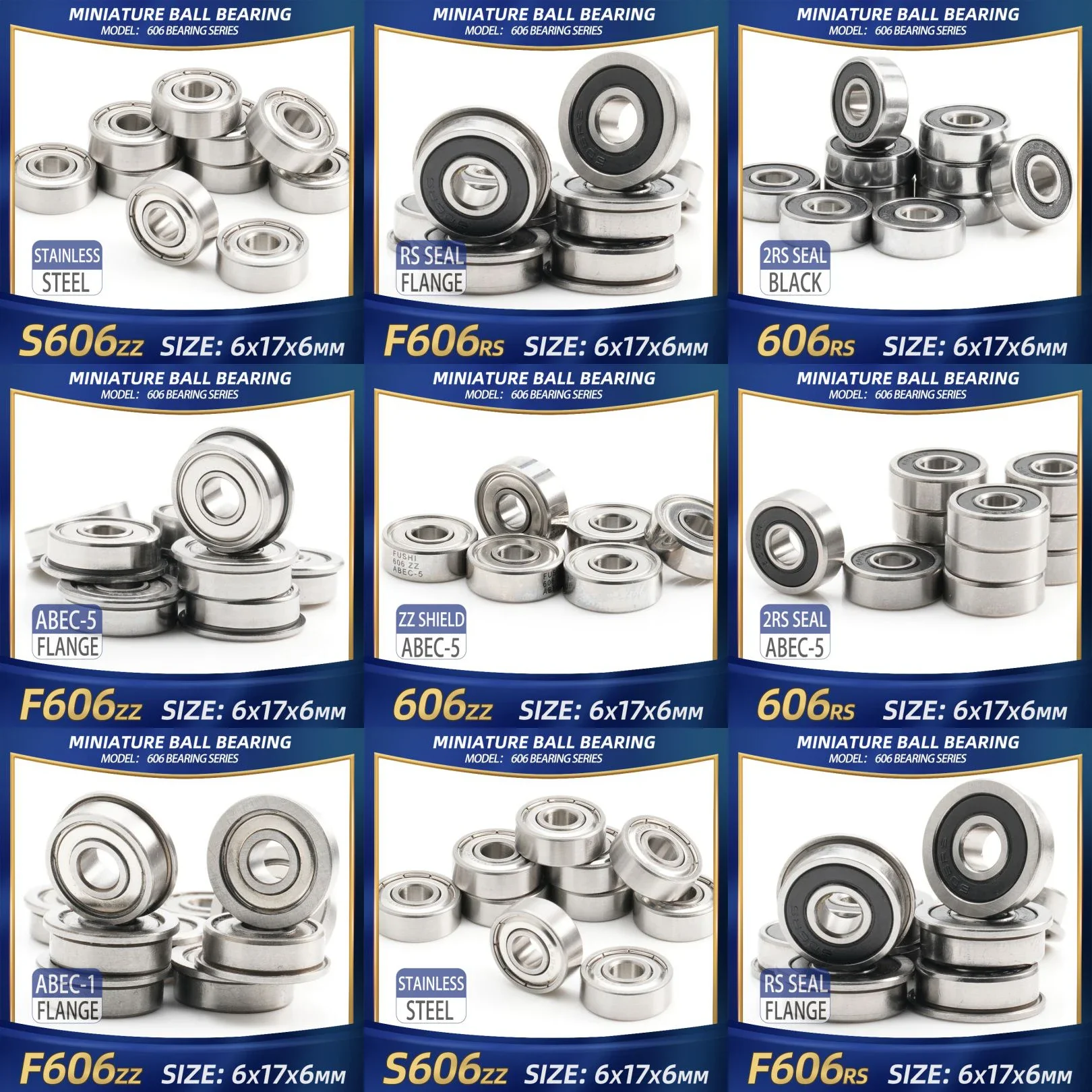 FUSHI 606 ZZ Bearing 6x17x6 mm 10Pcs 606ZZ RS 2RS Flange Handpiece Bearings For Strong Industrial Motors High Speed