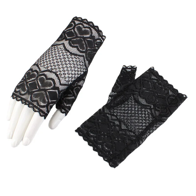 Gloves Women Fingerless Elegant Pattern Black Lace Net Short Thin Summer Sexy Cycling Dance Show Breathable Lightweight