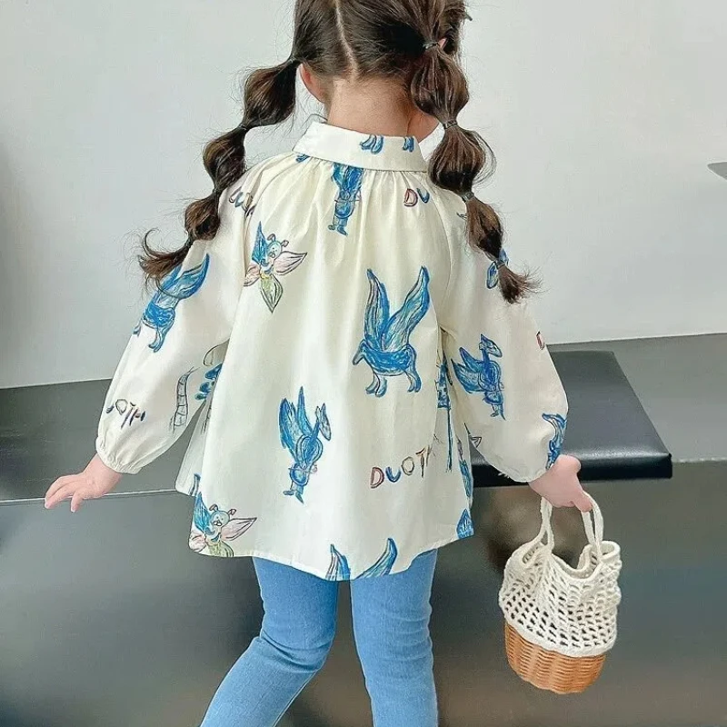 SpringSummer New Fashion Round Neck Long Sleeved Kids Casual Versatile Loose Kawaii Print Children\'s Clothing Baby Girl T-Shirts