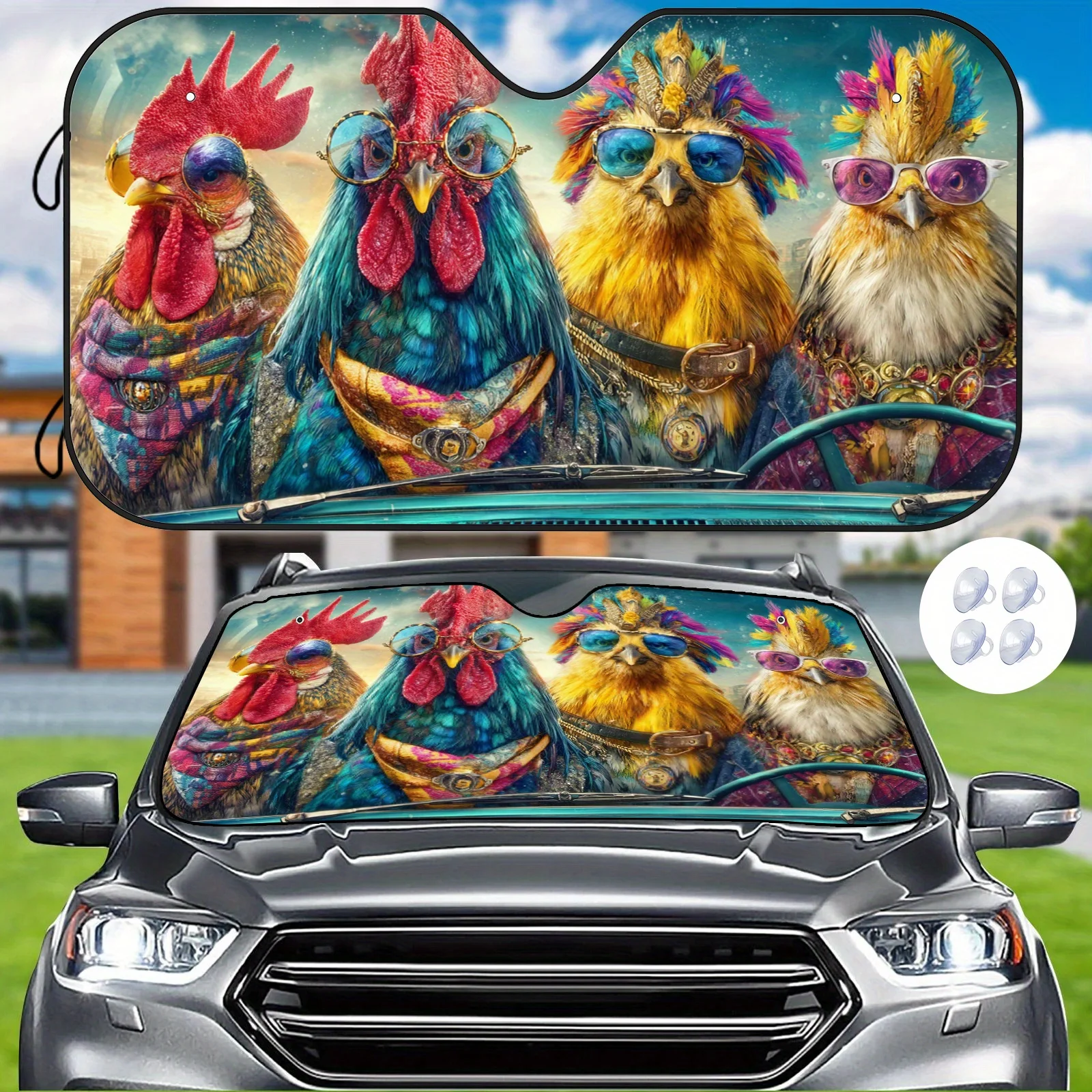 This Trendy Rooster Car Sunshade Is Stylish And Fun, Effectively Insulating And Regulating The Temperature Inside The Vehicle, A