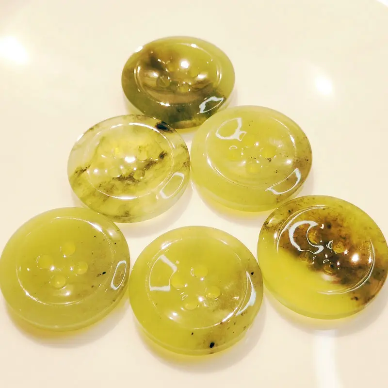 25mm Green Natural Jade Button 4 Holes Round Marble Stone Buttons For Trench Coat Sweater Sewing Accessories Five Element Goods