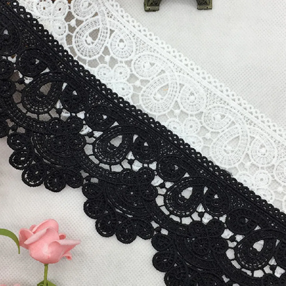 1 Yard White/Black Flower Embroidered Lace Edge Trim Ribbon Applique Sewing Craft For Wedding Bridal Dress Clothes