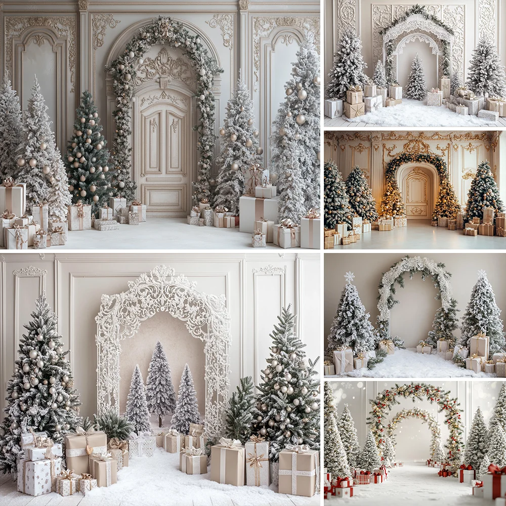 

Christmas Arch White Background Photography Forest Glitter Arch Door Xmas Party Decor Kids Family Portrait Backdrop Photo Studio