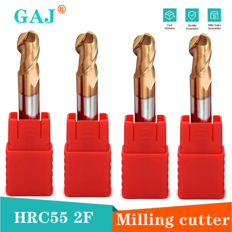 HRC55 2 Flutes Carbide Ball Nose End Mill Tungsten Steel Cutter CNC Router Bit Milling Tool R0.5 R1 R2 R3 R4 R5 R6 Cutting Tools
