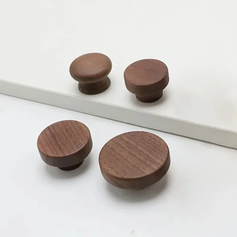 Beech Black Walnut Drawer Handle Wooden Cabinet Cupboard Wardrobe Door Pulls Knob With Screws Furniture Hardware Accessories