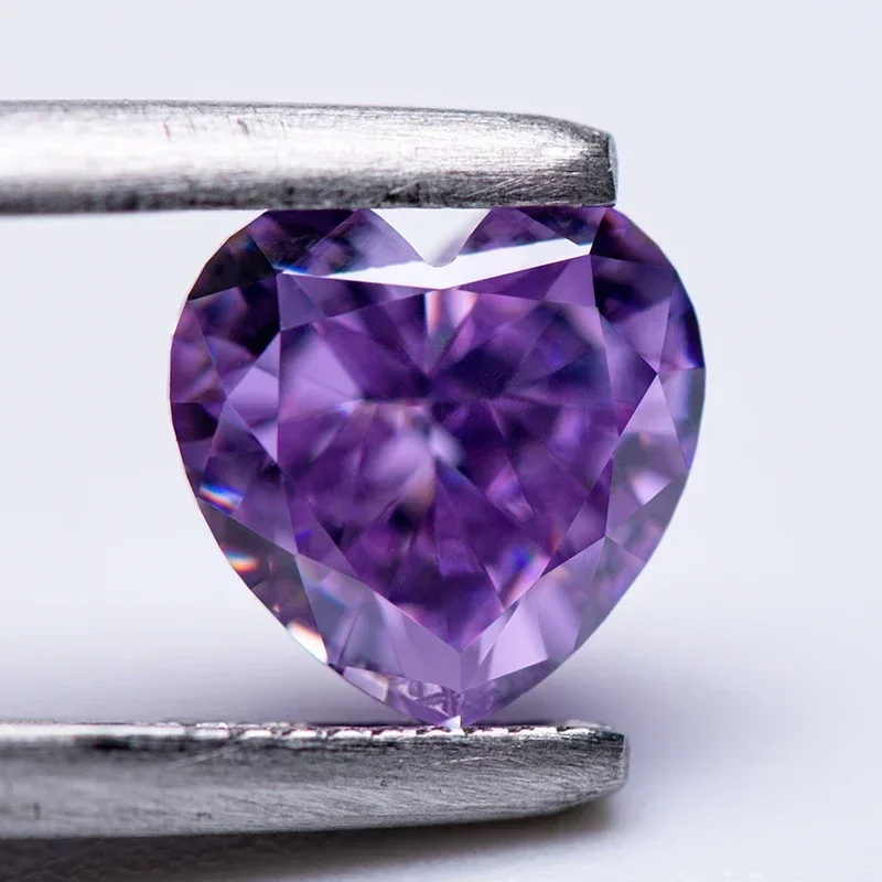 

Hot Sell Cubic Zirconia Wholesale No Certificate Crushed Ice Cut Heart Shape Fancy Purple Color Charms Beads for Diy Jewelry Ma