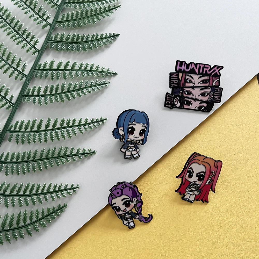 4 pçs K-POP demônio caçadores broche conjunto jinu derpy tigre magpie esmalte duro moda pinos acessório para mochila jóias presentes